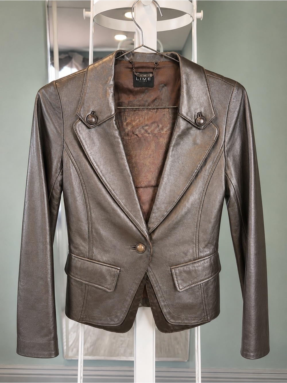 Vintage Metallic Bronze Lambskin Leather Slik inside Blazer Jack
